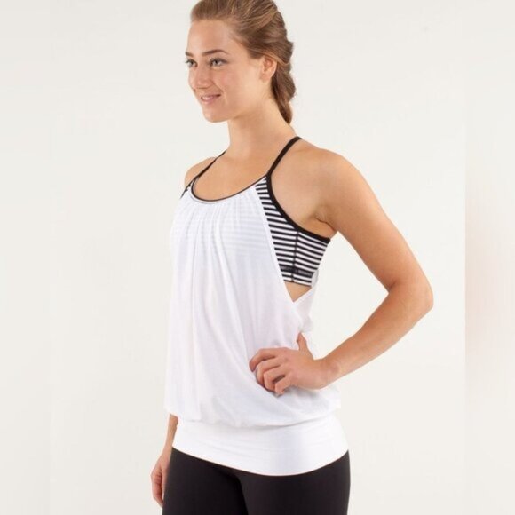 Lululemon No Limits Tank Top White Classic Stripe Black White Black Size 4 - Picture 1 of 16